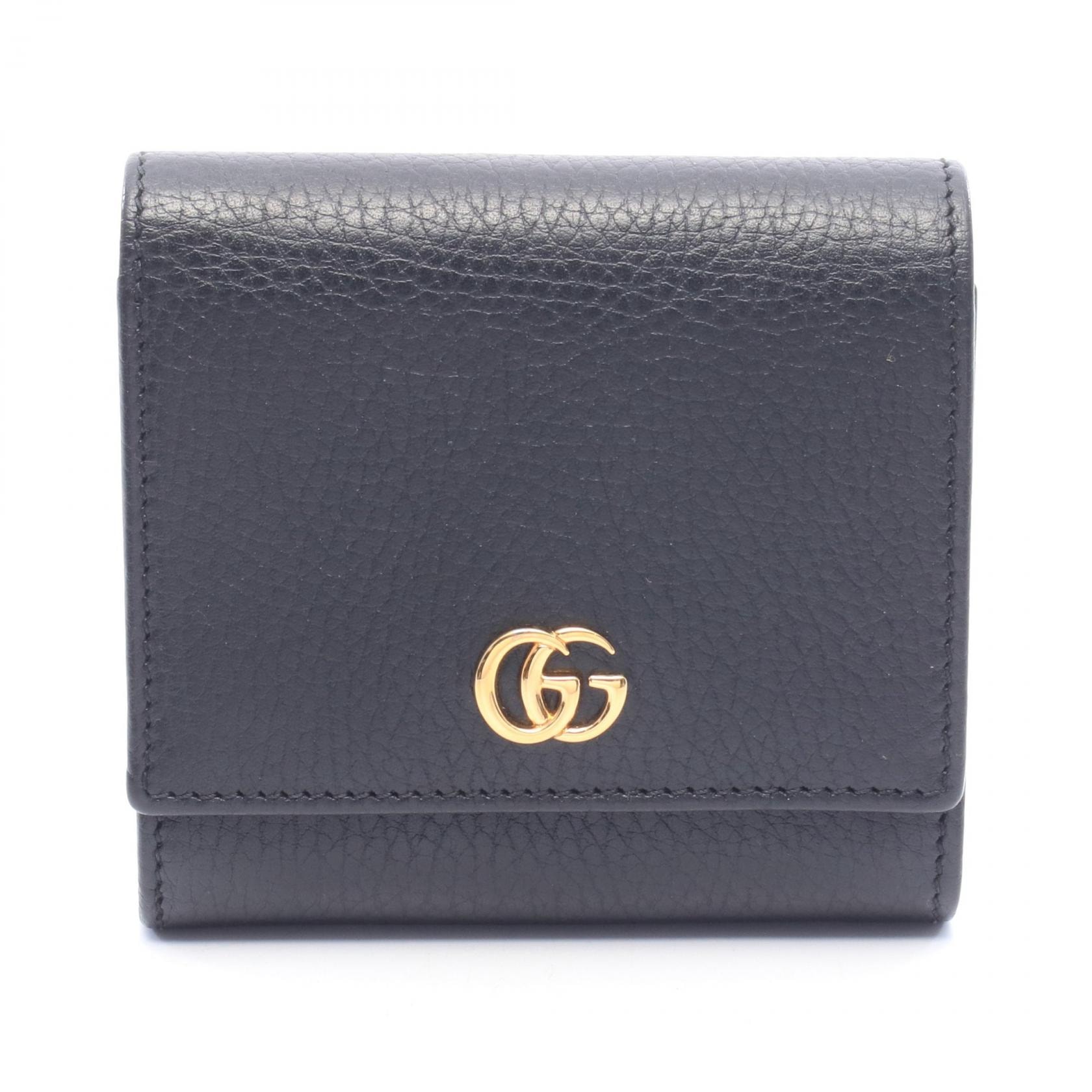 グッチ GUCCI GGマーモント 二つ折り財布 財布 レザー レディース ブラック系 【中古】