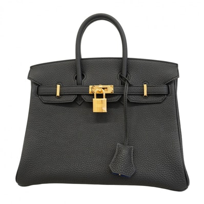 ★最終価格★SALE【5pa0523-g-h】エルメス ハンドバッグ バーキン25 ヴェルソ トゴ ブラック ブルーサフィール ゴールド金具 W刻印【中古】レディース