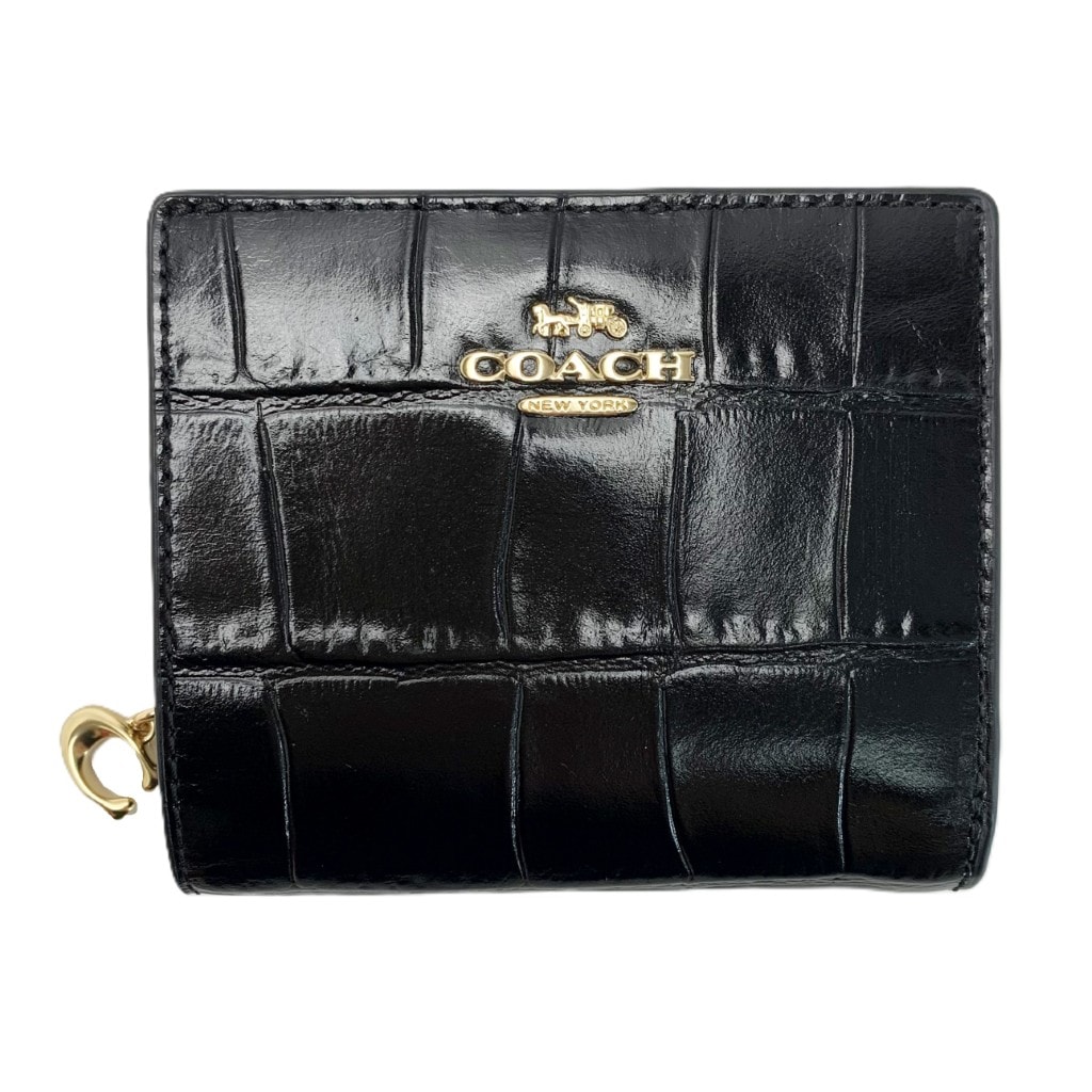 COACH コーチ エンボス スナップウォレット C6092 ブラック 2つ折り財布 レディース
