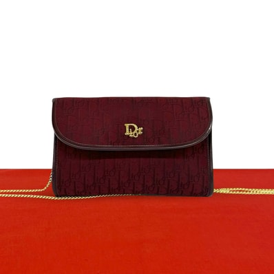 Christian Dior ディオール ロゴ 金具 トロッター キャンバス レザー ショルダーバッグ ワインレッド
00003