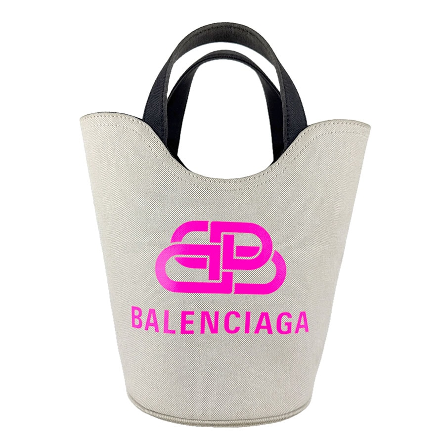 バレンシアガ BALENCIAGA ハンドバッグ ショルダーバッグ ウェーブXS キャンバス ライトグレー×ブラック×ネオンピンク レディース 619979【中古】 z8713