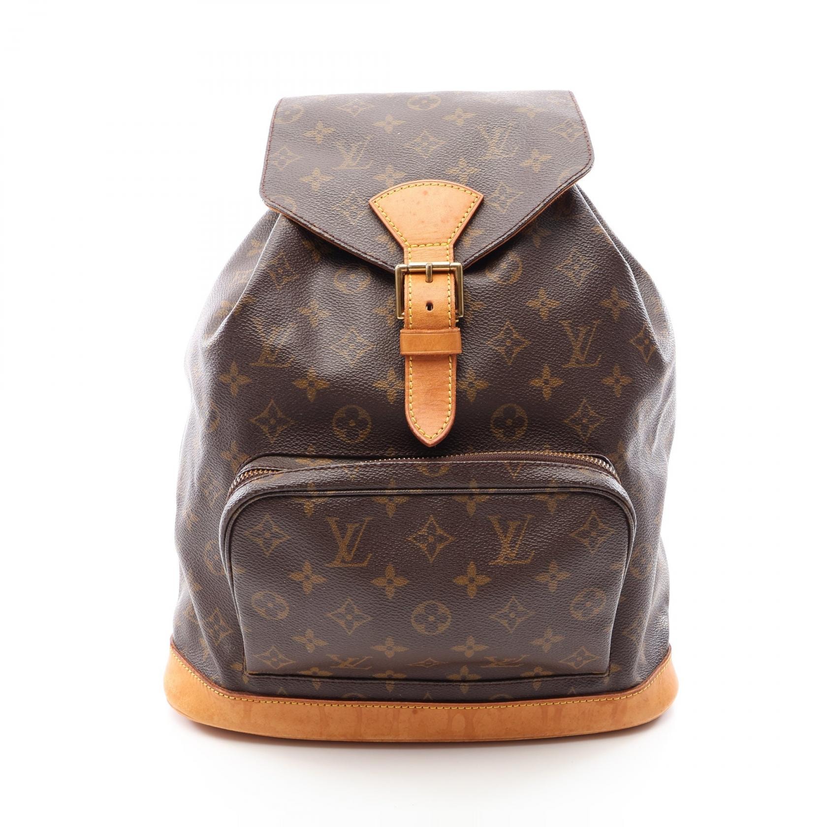 ルイ・ヴィトン LOUIS VUITTON モンスリGM リュックサック バックパック バッグ PVCコーティングキャンバス レザー モノグラム レディース ブラウン系 M51135 【中古】