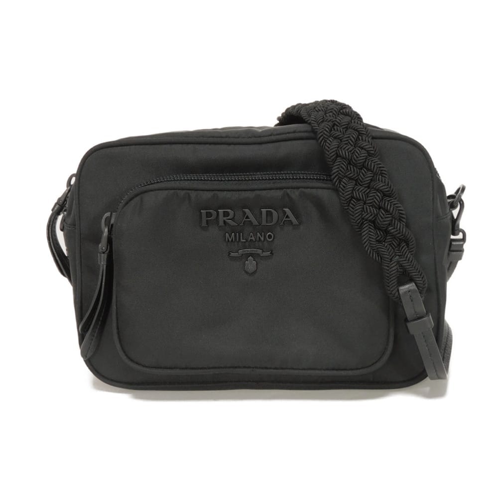 PRADA プラダ テスート クロスボディ バッグ ブラック ポシェット 編み込みストラップ RFID ICチップ ロゴ メタル ナイロン ネロ ショルダーバッグ 1BH107