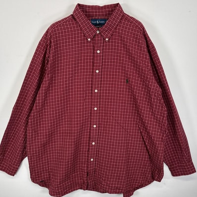 古着 ラルフローレン RALPH LAUREN 長袖シャツ ボタンダウンシャツ ワンポイント ロゴ 刺繍 大きいサイズ 3XB レッド系 チェック メンズ
