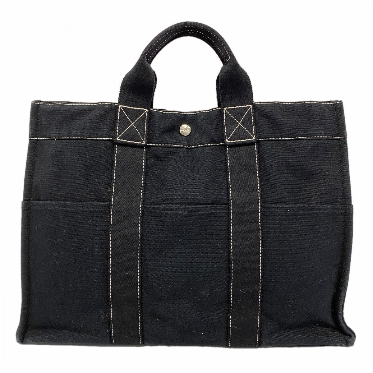 【6fd6098】エルメス トートバッグ ドーヴィルMM キャンバス ブラック シルバー金具【中古】メンズ レディース ユニセックス