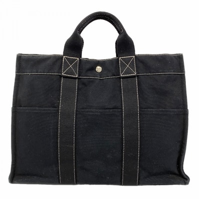 【6fd6098】エルメス トートバッグ ドーヴィルMM キャンバス ブラック シルバー金具【中古】メンズ レディース ユニセックス
