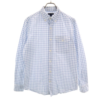 GAP ギャップ チェック柄 長袖 スリムフィット ボタンダウンシャツ S ホワイト
