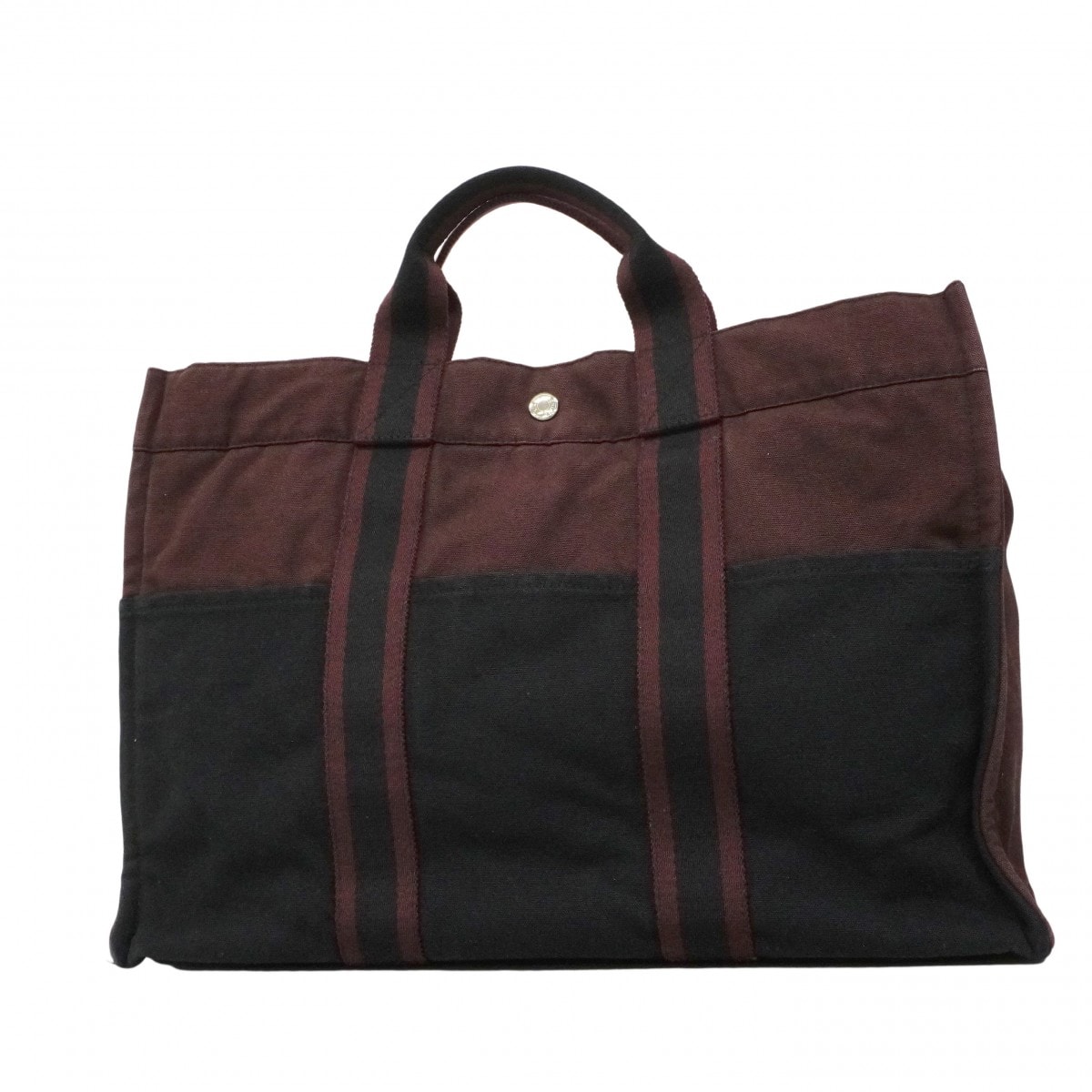 ★SALE【6cc4125】エルメス トートバッグ フールトゥMM キャンバス ブラック ボルドー シルバー金具【中古】メンズ レディース ユニセックス