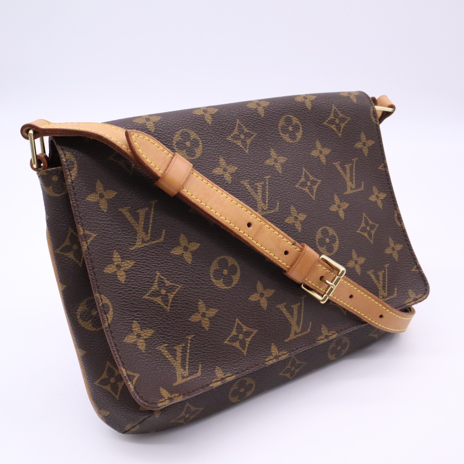 美品 LOUIS VUITTON ルイ・ヴィトン モノグラム ミュゼット タンゴ ショート M51257 ショルダーバッグ ブラウン ベージュ コーティングキャンバス レザー レディース