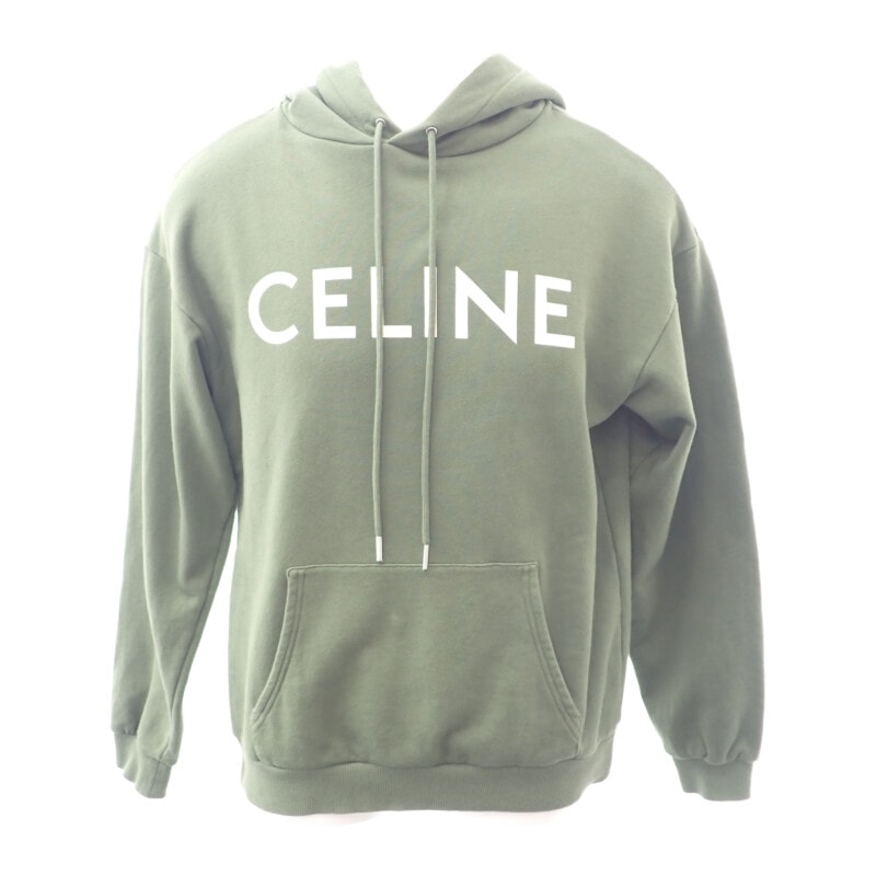 セリーヌ CELINE ルーズ フーディ XS 2Y321670Q.02KF パーカー コットン カーキ メンズ レディース【中古】【ABランク】