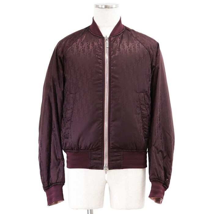 【極美品】Dior ディオール オブリーク ブルゾン リバーシブル パデッド CD ロゴ ジャケット トロッター ミリタリー MA-1 コットン / ナイロン 中綿 替スナップボタン付属 メンズ 48 ボルドー ピンク 赤 桃色 伊製 183C432D4462