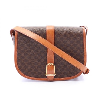 セリーヌ CELINE マカダム ショルダーバッグ バッグ PVCコーティングキャンバス レザー レディース ブラウン系 【中古】