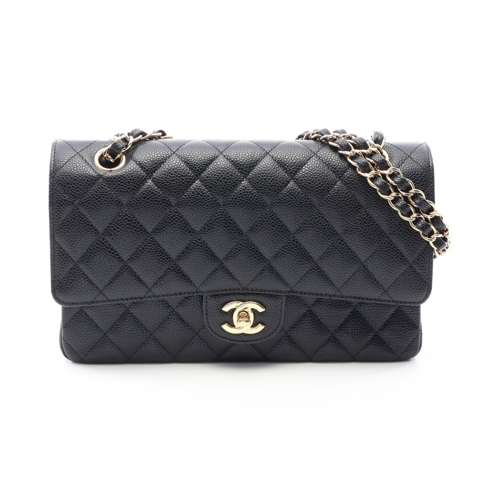 シャネル CHANEL マトラッセ Wフラップ ショルダーバッグ バッグ キャビアスキン(グレインドカーフ) レディース ブラック系 【中古】