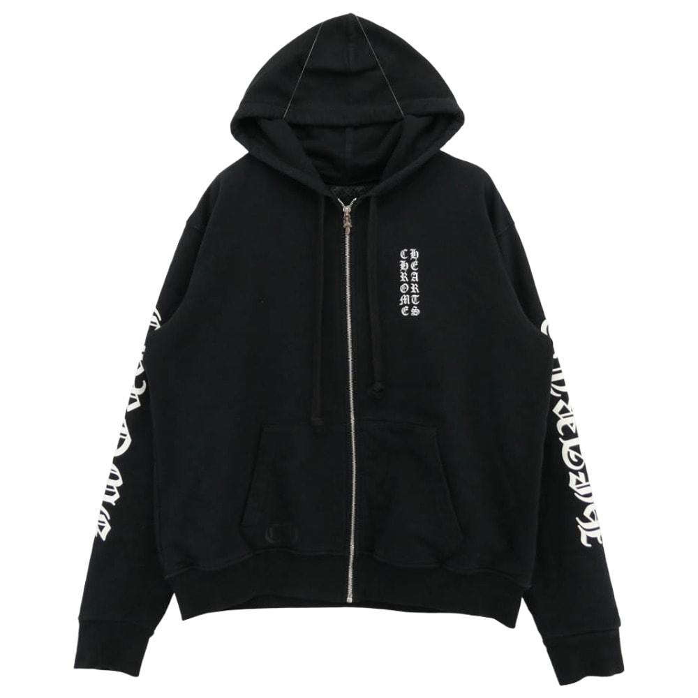CHROME HEARTS クロムハーツ(原本無) パーカー SWTSHRT HD ZIP 裏地サーマル 袖ロゴ アームロゴプリント ジップアップ パーカー 黒 ブラック系 M【中古】