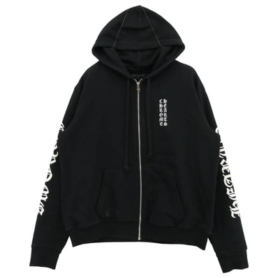 CHROME HEARTS クロムハーツ(原本無) パーカー SWTSHRT HD ZIP 裏地サーマル 袖ロゴ アームロゴプリント ジップアップ パーカー 黒 ブラック系 M【中古】