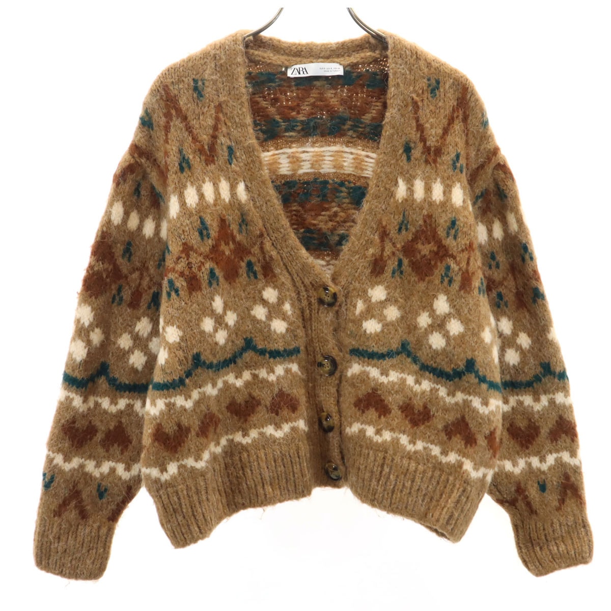 ZARA ザラ 総柄 長袖 ニットカーディガン S ブラウン