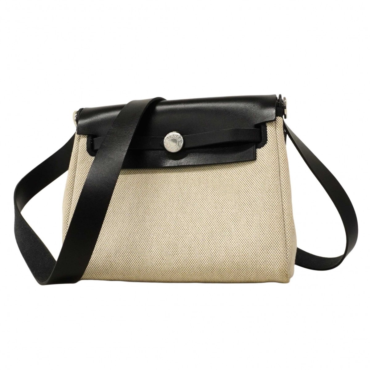 【6dc3111】エルメス ショルダーバッグ エールバッグジップミニ トワルアッシュ ブラック ベージュ シルバー金具 K刻印【中古】レディース