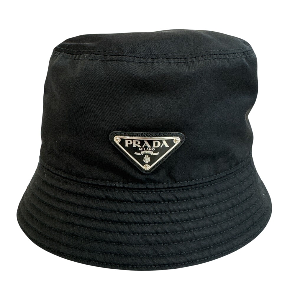 プラダ PRADA ハット ロゴ 三角プレート バケットハット 57 1HC137 ブラック