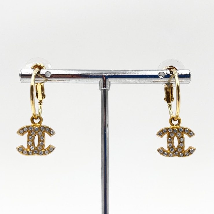 CHANEL(シャネル)ココマーク ピアス フープピアス ラインストーン ゴールドカラー レディース【中古】