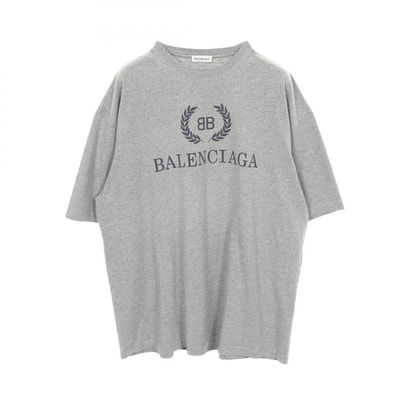 バレンシアガ BALENCIAGA BBロゴプリント クルーネック 半袖Tシャツ 衣料品 トップス コットン メンズ グレー系 541692 【中古】
