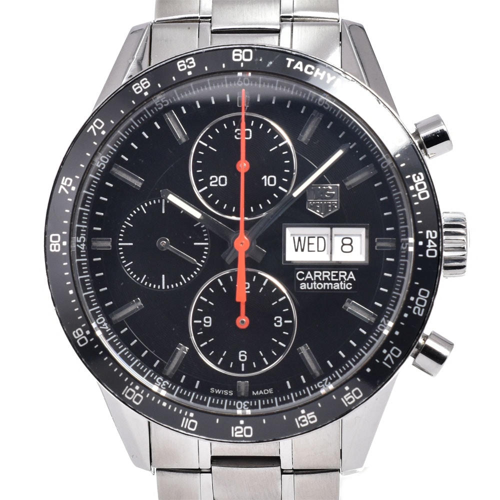 タグホイヤー TAG HEUER CV201AH.BA0725 カレラ クロノグラフ デイデイト ブラック 自動巻き メンズ 良品 箱・保証書付き 腕時計 M#150890