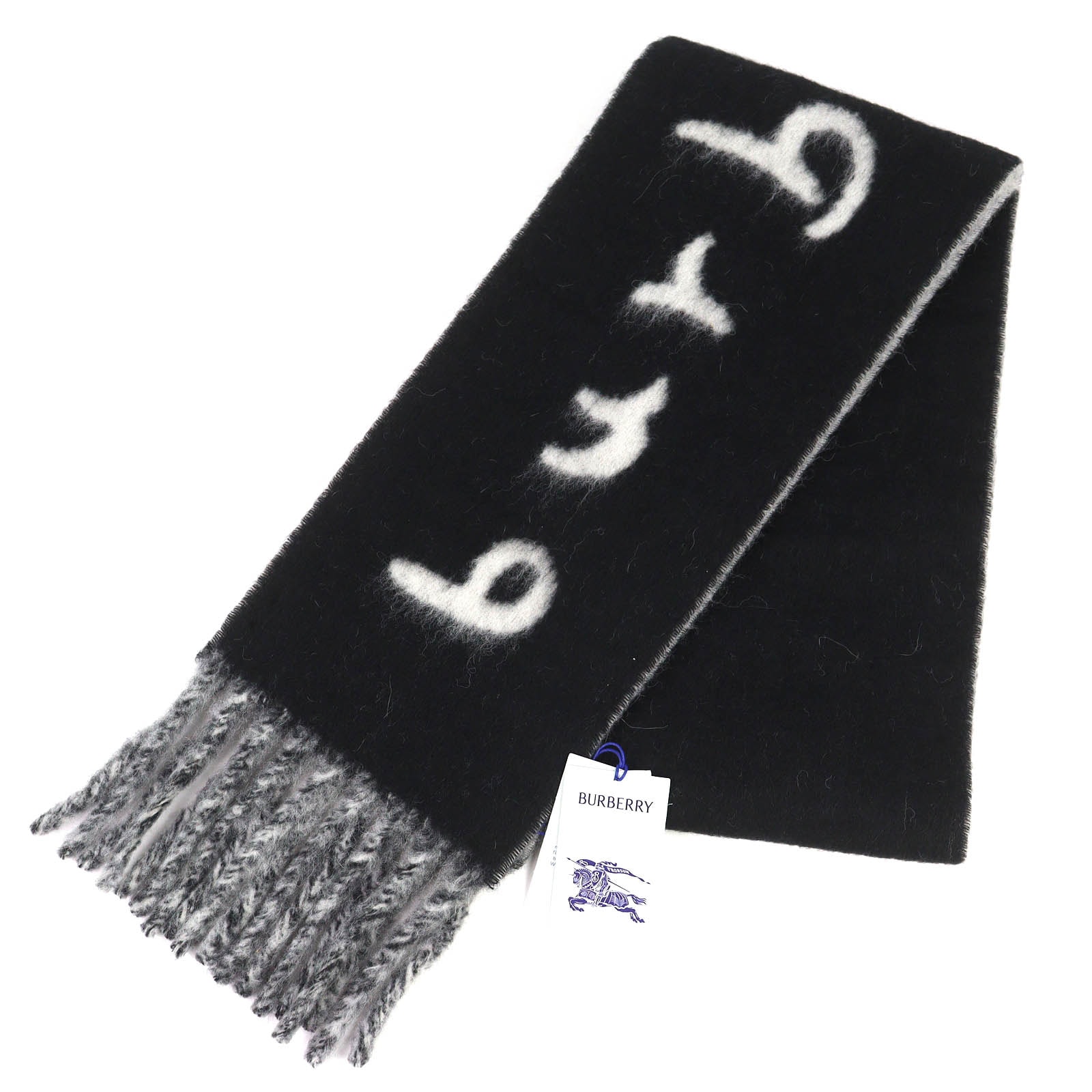 未使用品 バーバリー ロゴ マフラー アルパカ ブラック メンズ 8114081