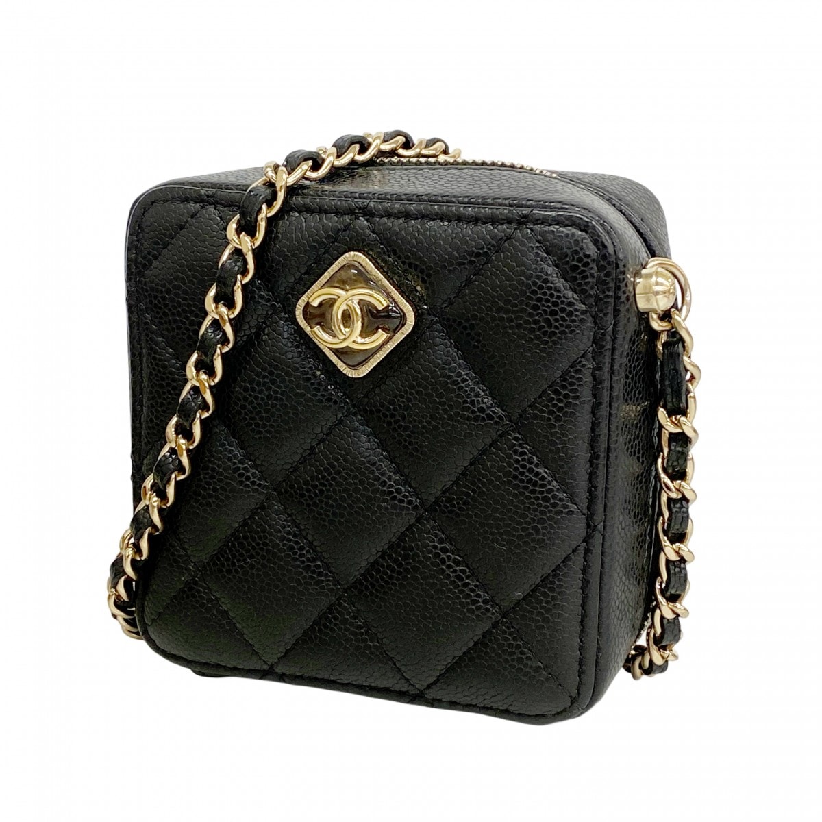 ★最終価格★SALE【6cb2289】シャネル ショルダーバッグ マトラッセ チェーンショルダー キャビアスキン ブラック シャンパンゴールド金具【中古】レディース