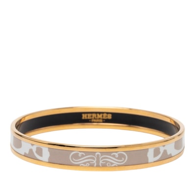 エルメス エマイユPM 七宝焼き バングル ゴールド ベージュ ホワイト メッキ エナメル レディース HERMES 【中古】