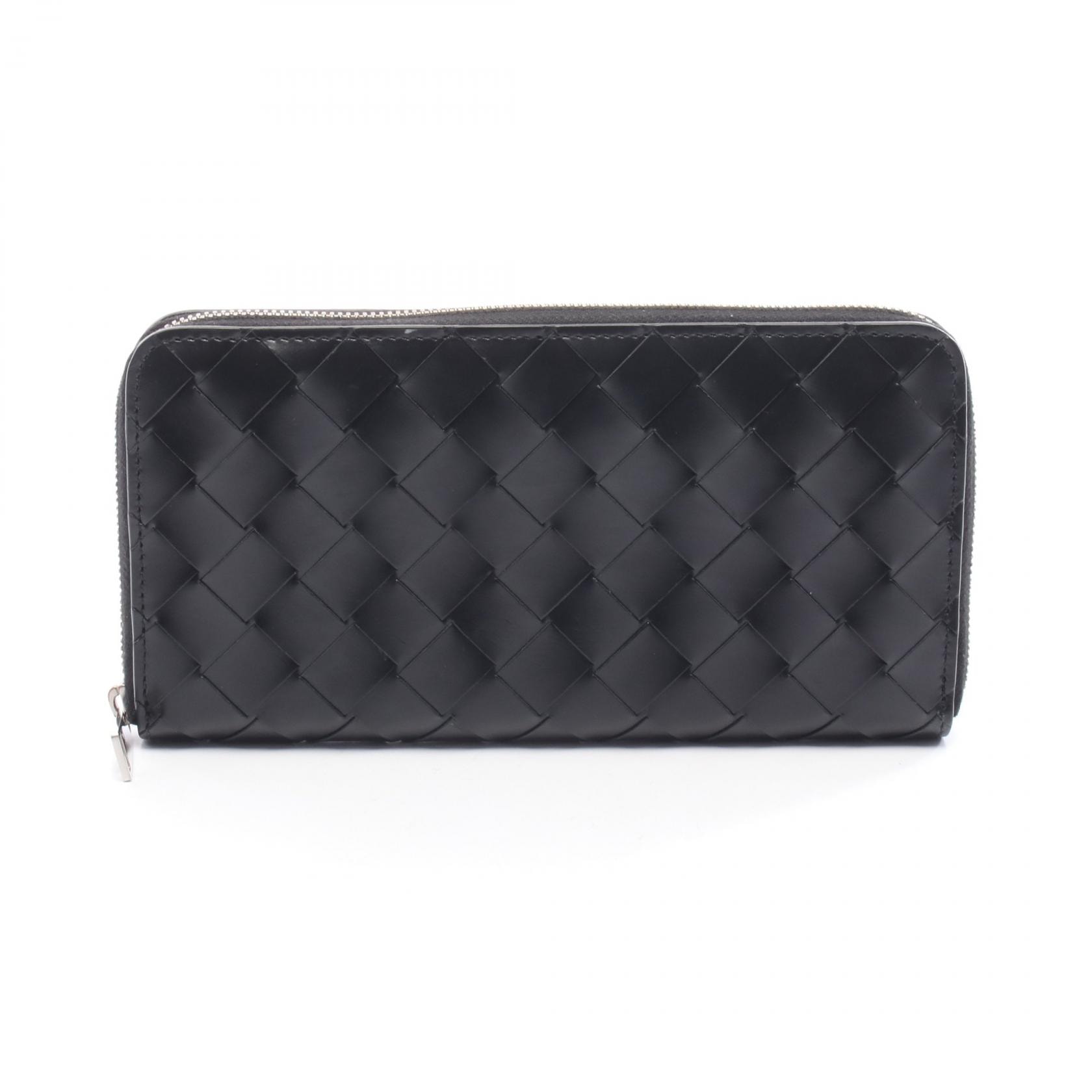 ボッテガヴェネタ BOTTEGA VENETA イントレチャート ラウンド長財布 財布 レザー メンズ ブラック系 749427 【中古】