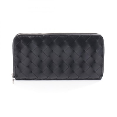 ボッテガヴェネタ BOTTEGA VENETA イントレチャート ラウンド長財布 財布 レザー メンズ ブラック系 749427 【中古】
