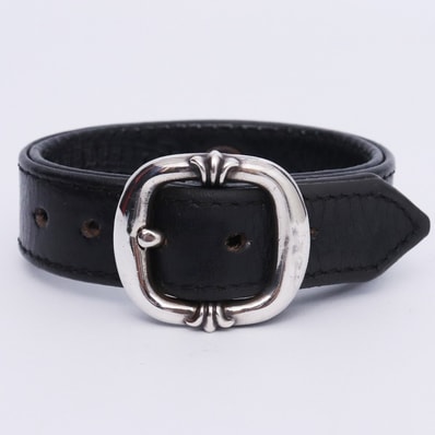 Chrome Hearts Gunslinger Cross Ball Leather Bracelet "Black"