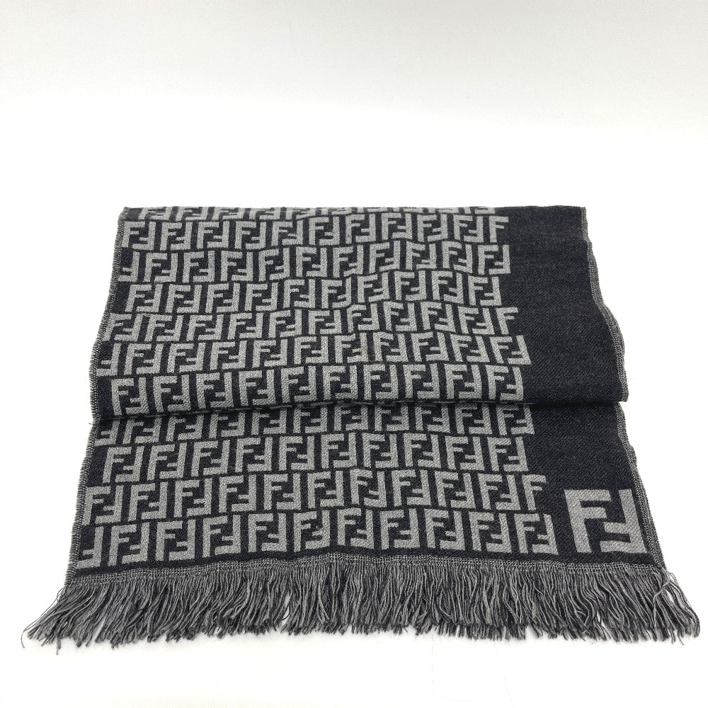 フェンディ FENDI ズッカ 総柄 アパレル小物 マフラー ウール グレー