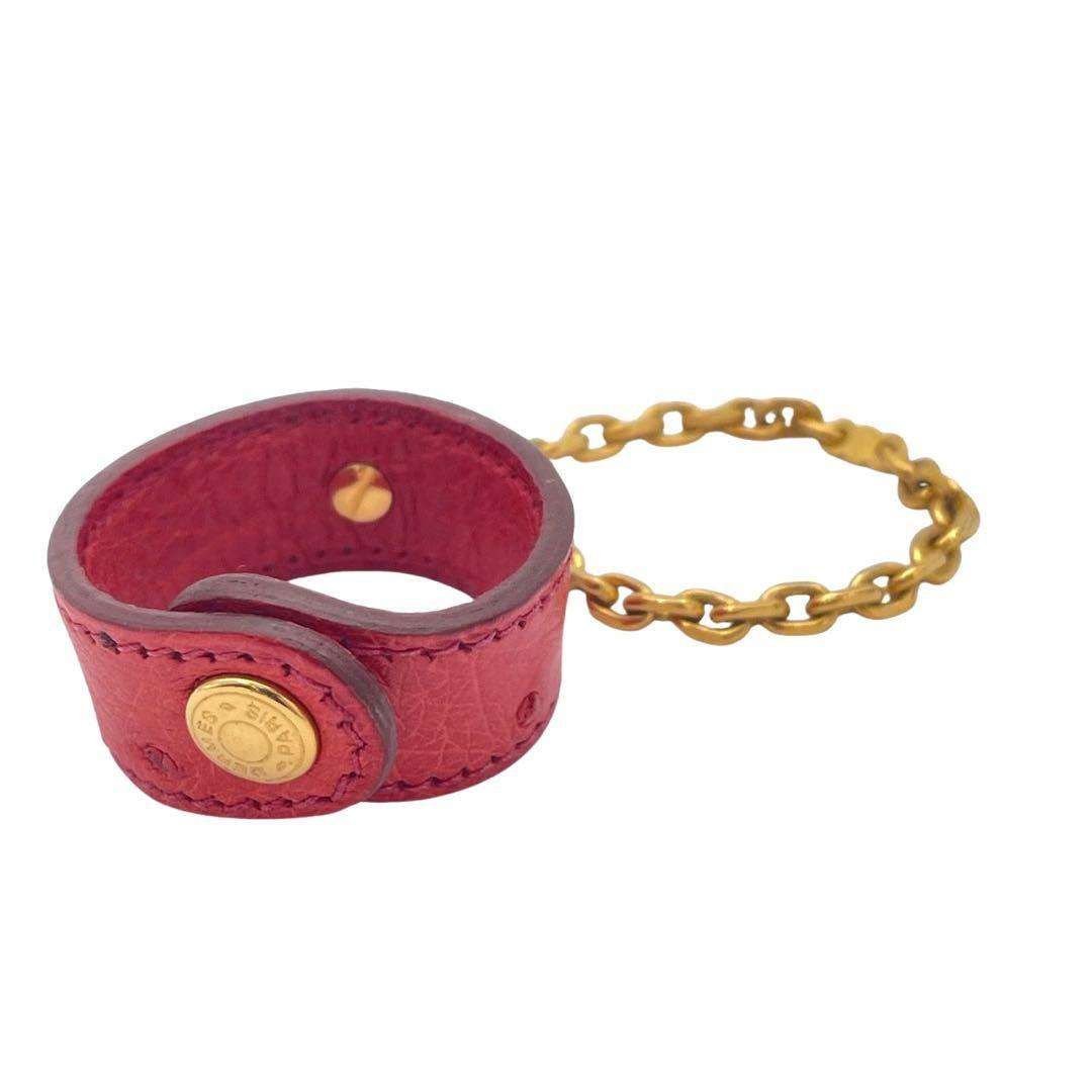 エルメス グローブホルダー オーストリッチ レザー レッド ゴールド金具