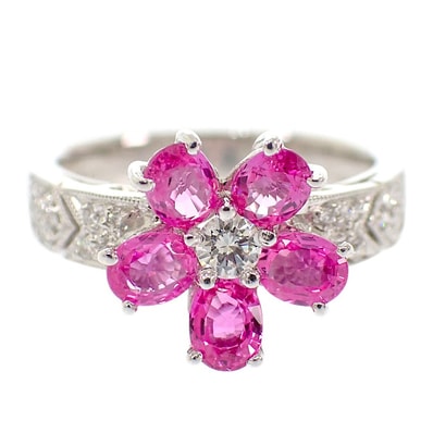 デザインジュエリーフラワー 10号 リング ピンクトルマリン【中古】【Aランク】