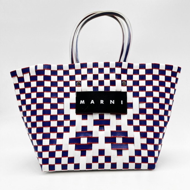 MARNI(マルニ)マルニマーケット ピクニックバッグ トートバッグ 編み込み ホワイト ブルー レッド ハンドバッグ レディース【中古】