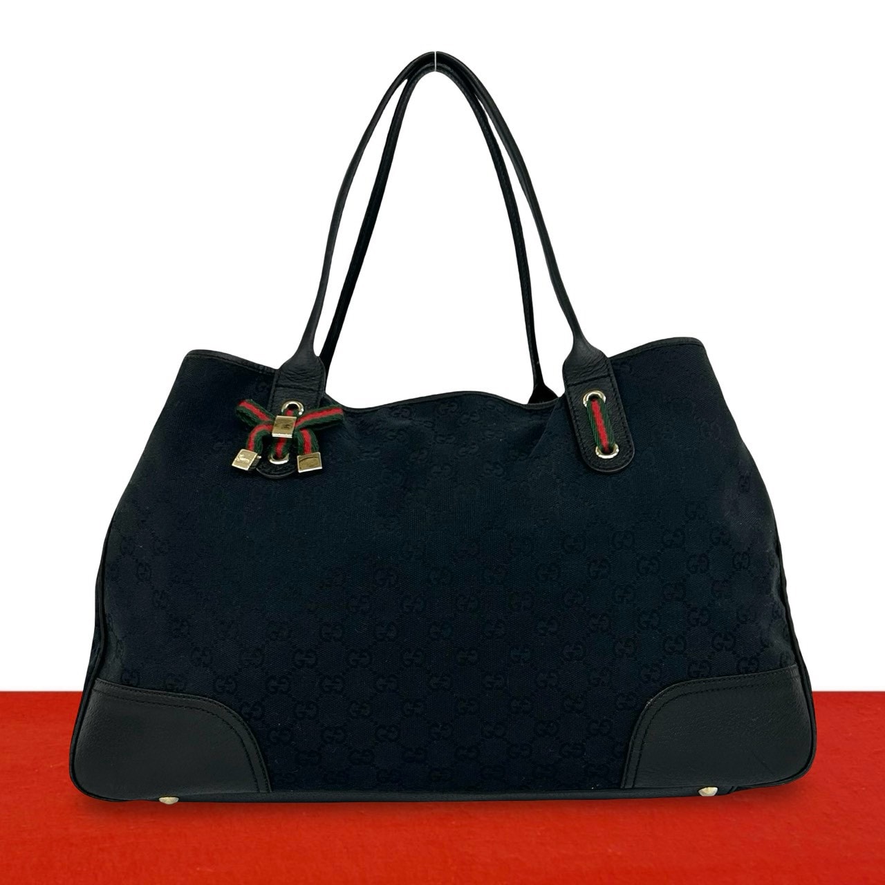 GUCCI グッチ プリンシー シェリーライン GG ロゴ 柄 キャンバス レザー トートバッグ ブラック
 40955