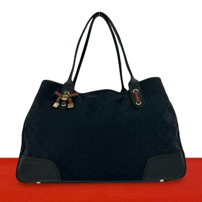 GUCCI グッチ プリンシー シェリーライン GG ロゴ 柄 キャンバス レザー トートバッグ ブラック
40955
