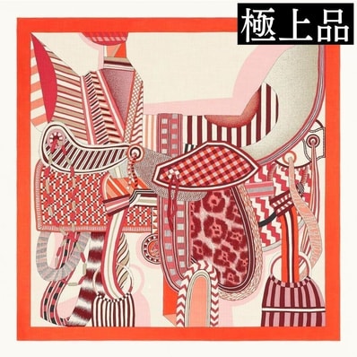 【極上品】HERMES エルメス カレジェアン 140 La Selle Imaginaire 空想の鞍 カシミヤシルク 大判スカーフ ストール バンダナ 箱付き
