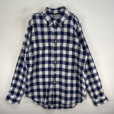古着 ブルックスブラザーズ Brooks Brothers 長袖シャツ リネン エポレット ロールアップ L ブルー系 チェック メンズ