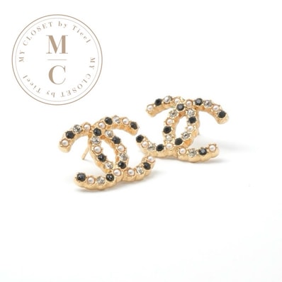 シャネル CHANEL ピアス ココマーク ラインストーン パール ゴールド