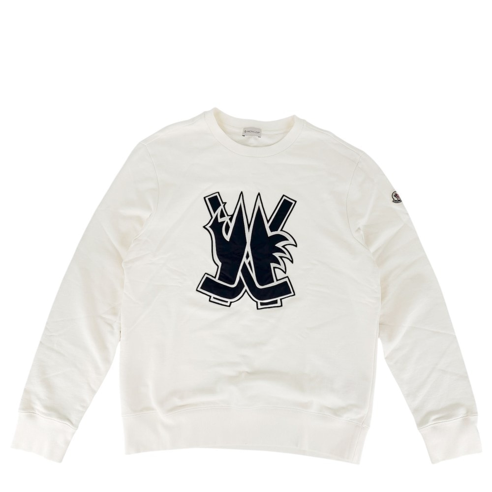 MONCLER モンクレール スウェット ホッケー ワッペンロゴ トレーナー クルーネック FELPA GIROCOLLO アパレル 服 XL I20918G00058 アイボリー コットン    メンズ 美品【中古品】