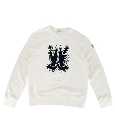MONCLER モンクレール スウェット ホッケー ワッペンロゴ トレーナー クルーネック FELPA GIROCOLLO アパレル 服 XL I20918G00058 アイボリー コットン メンズ 美品【中古品】