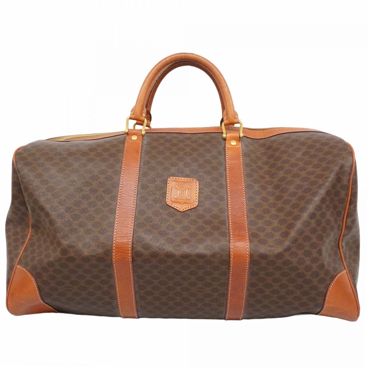 【6dc3610】セリーヌ ボストンバッグ マカダム PVC ブラウン ゴールド金具【中古】メンズ レディース ユニセックス