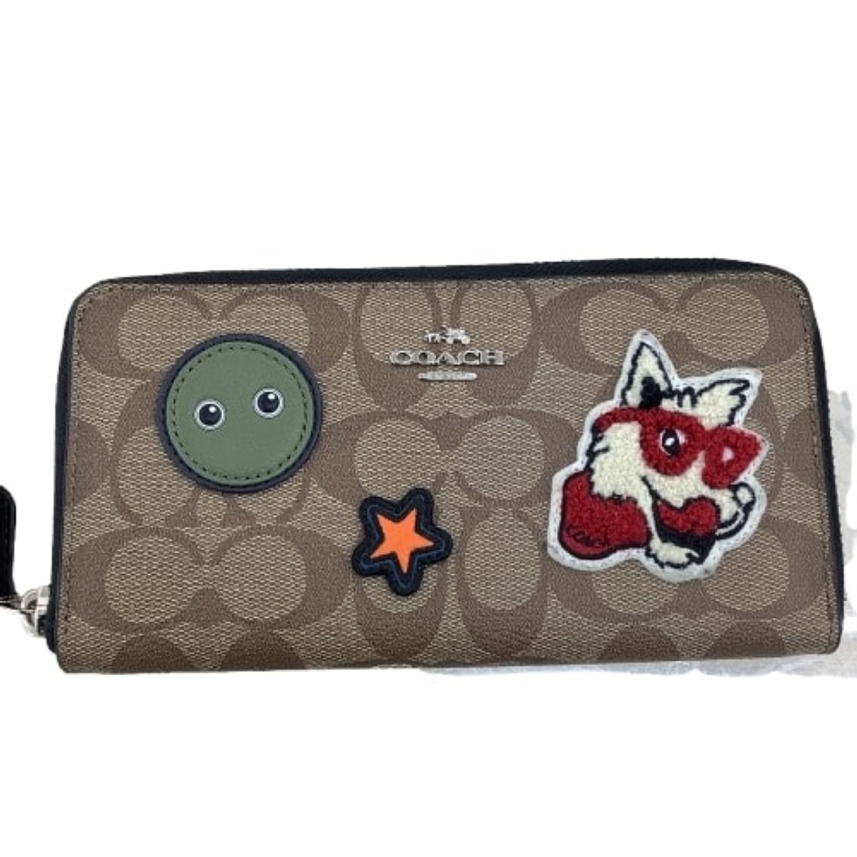 COACH コーチ ヴァーシティパッチワークシグネチャーラウンドファスナー長財布 F20967 ベージュ