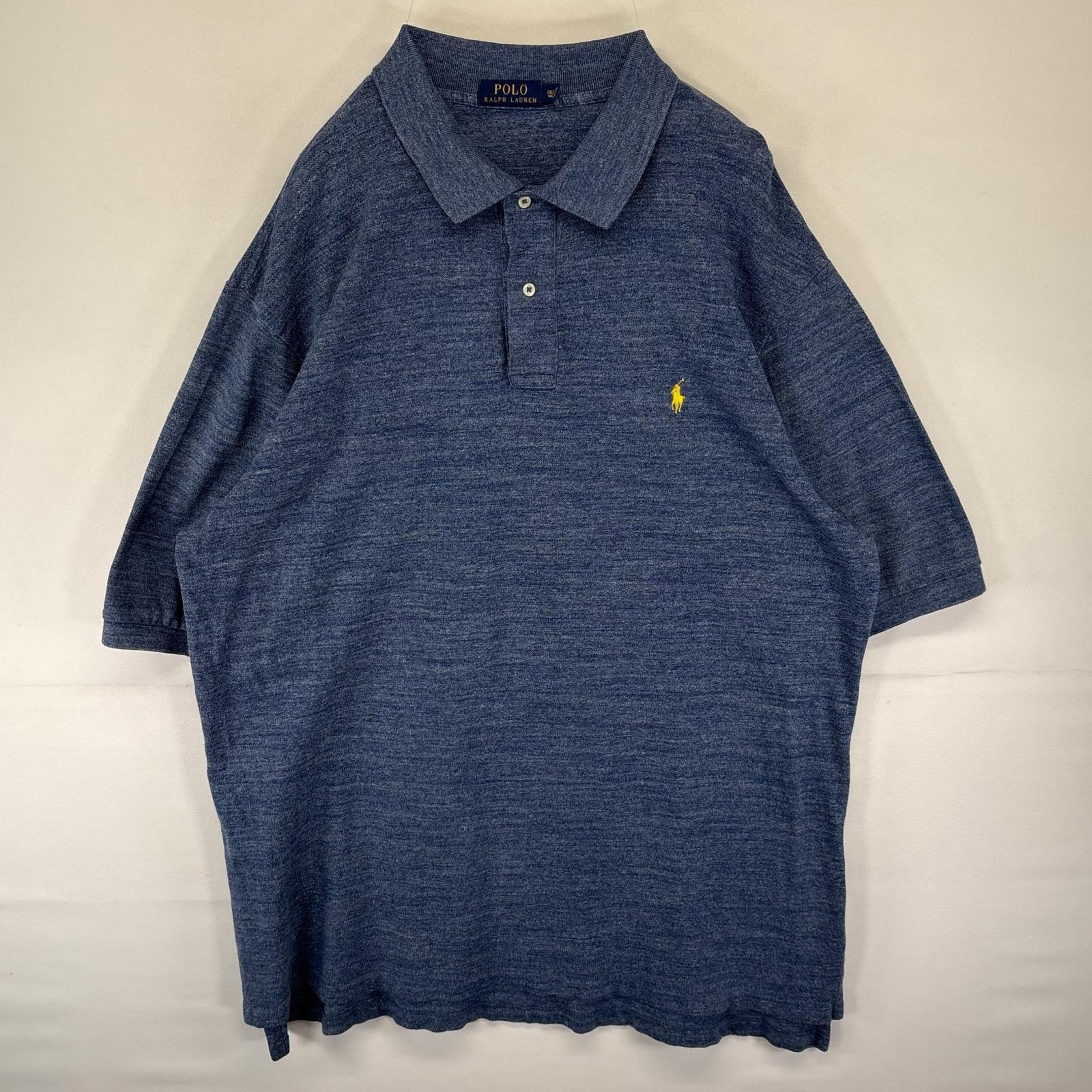 古着 ポロ・ラルフローレン POLO RALPH LAUREN 鹿の子 半袖シャツ ワンポイント ロゴ 刺繍 2XLT  ネイビー系 無地 メンズ