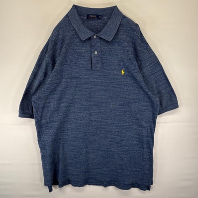 古着 ポロ・ラルフローレン POLO RALPH LAUREN 鹿の子 半袖シャツ ワンポイント ロゴ 刺繍 2XLT ネイビー系 無地 メンズ