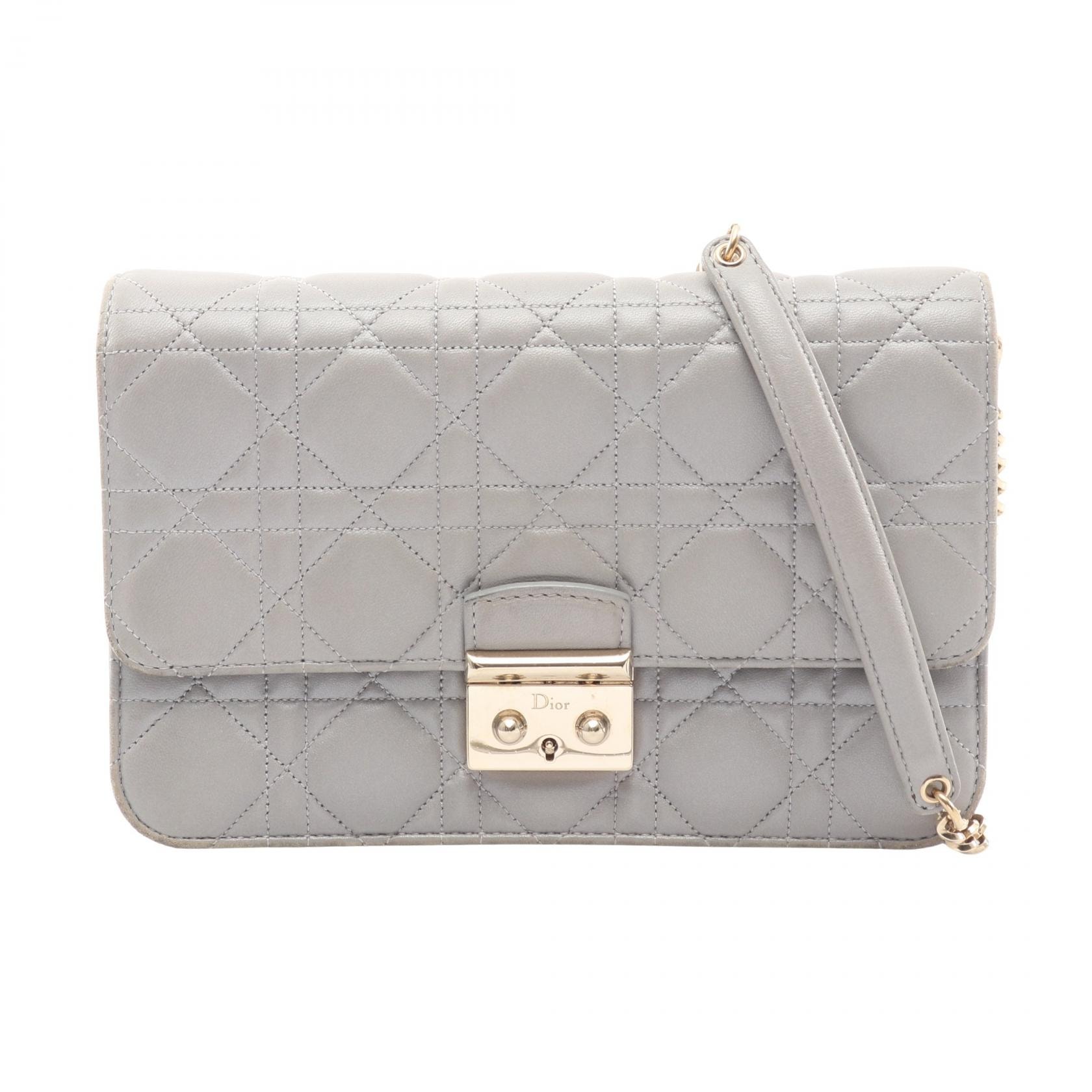 ディオール Dior ミスディオール カナージュ ショルダーバッグ バッグ レザー レディース グレー系 【中古】