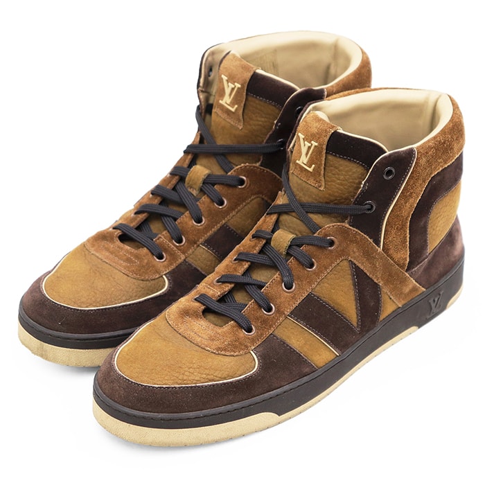 【美品】LOUIS VUITTON ルイ・ヴィトン ハイカットスニーカー サイズ 8 1/2 メンズ トライブライン LV スウェード シューズ 革 靴 ブラウン 茶色