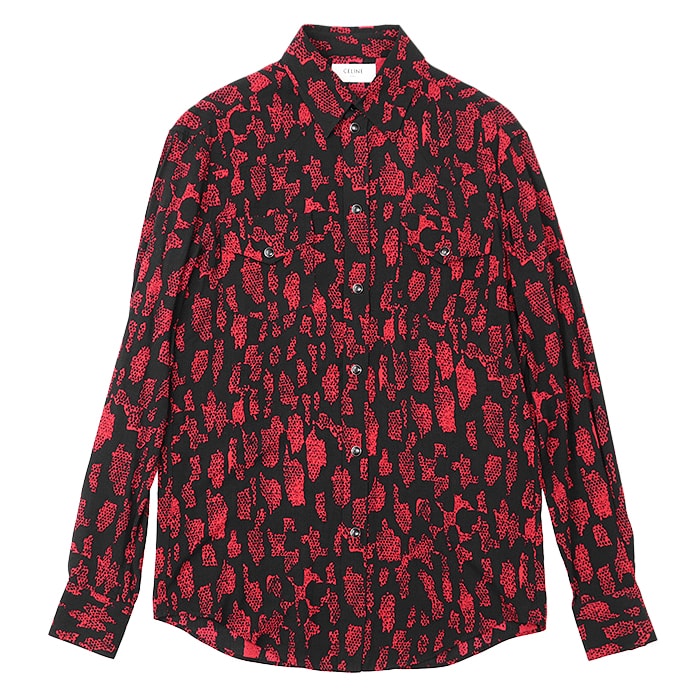 美品 セリーヌ ウエスタン レーヨン100％ イタリア製 長袖シャツ メンズ ブラック レッド XS CELINE