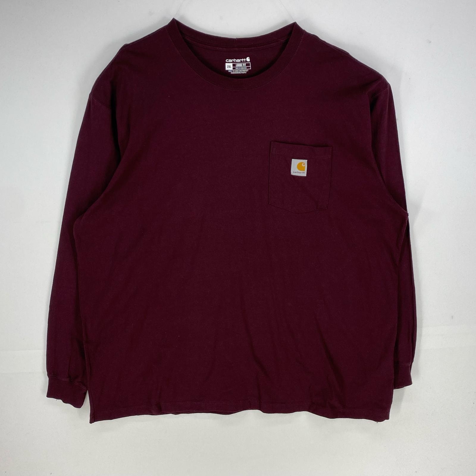 古着 カーハート Carhartt 長袖Tシャツ ワンポイント ロゴ 大きいサイズ LOOSE FIT 2XL ワインレッド 無地 メンズ